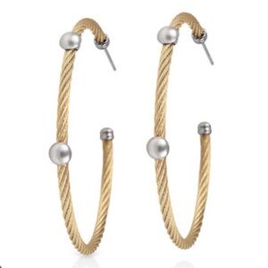 ALOR 18k White Gold & Stainless Steel Rope Hoop Earrings - Two-Tone Gold
